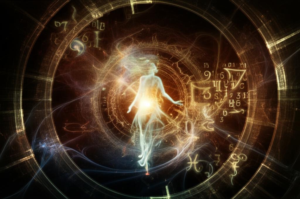 A person falling through a cosmic void, surrounded by swirling stars and planets, representing the subconscious mind.