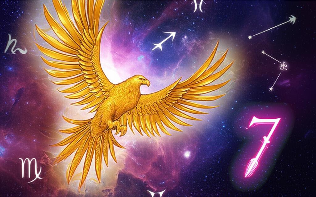 Ethereal eagle soaring through a cosmic nebula, symbolizing spiritual insight.