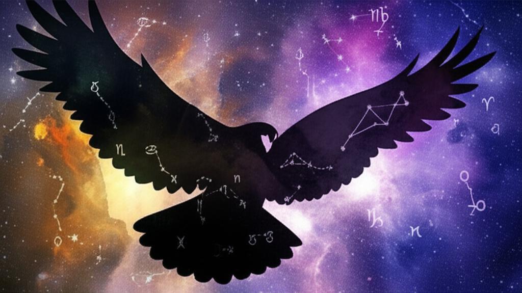 Mystical hawk silhouette against a swirling galaxy, embodying spirit world messages.