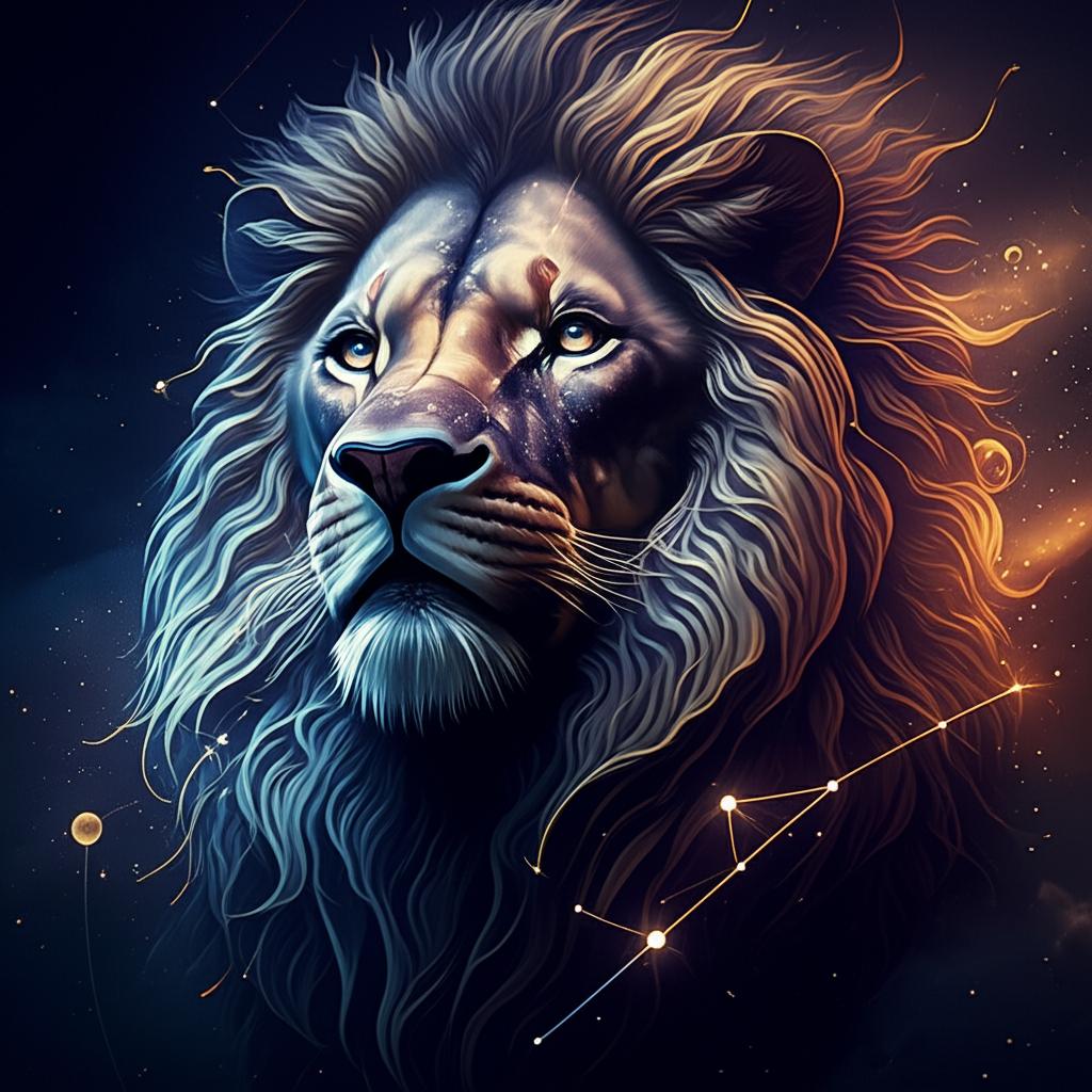 A majestic lion with a golden mane, representing courage, strength, and leadership, bathed in a warm, empowering light.