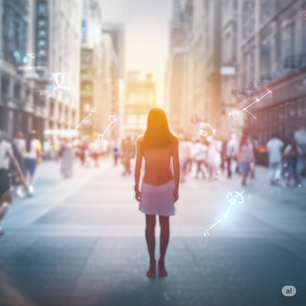 A person standing exposed yet serene in a bustling public space, symbolizing vulnerability and authenticity.