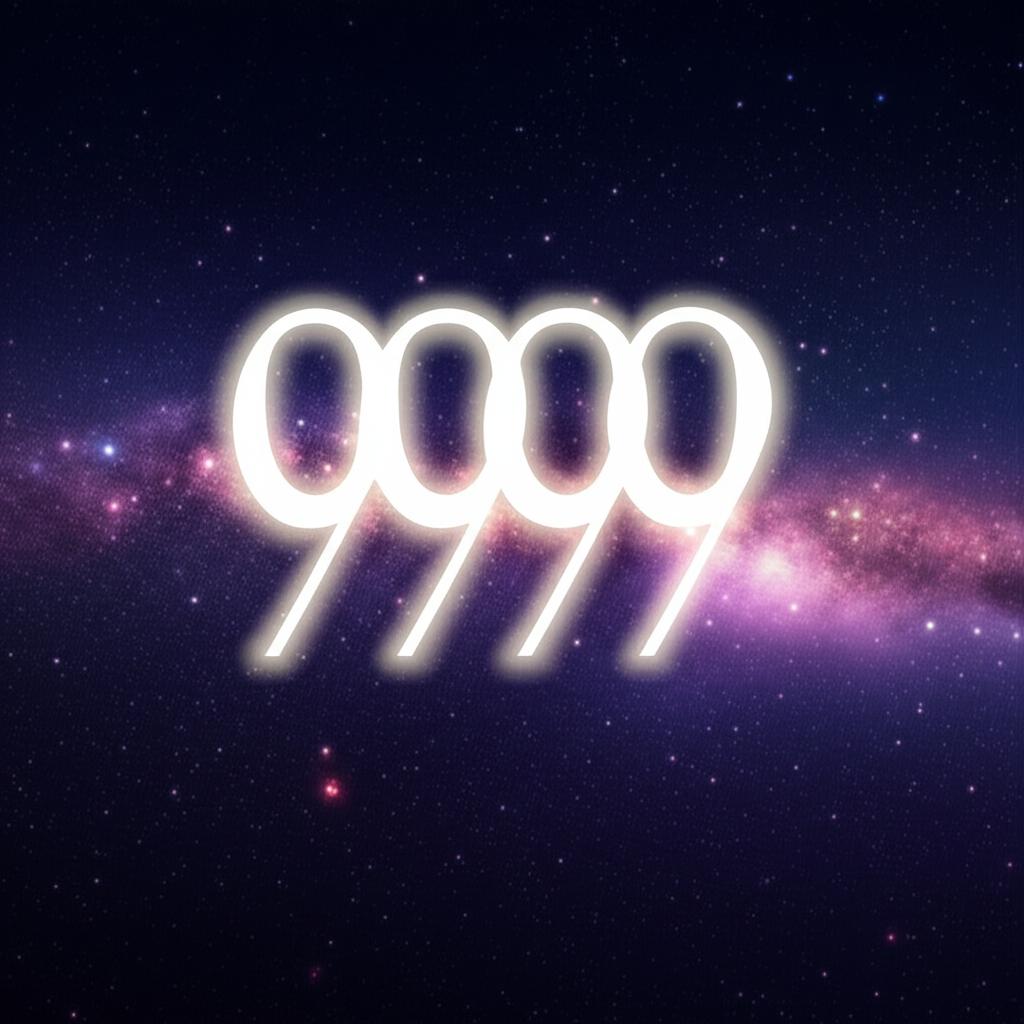 A cosmic depiction of the number 999, radiating light and symbolizing universal completion and new beginnings.