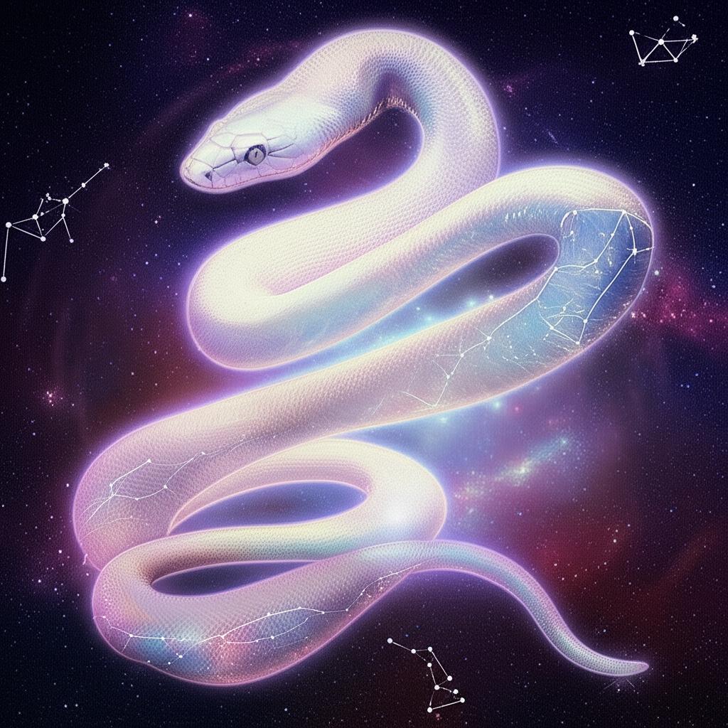 A mystical snake spirit animal shedding its skin, symbolizing profound healing and transformative change.