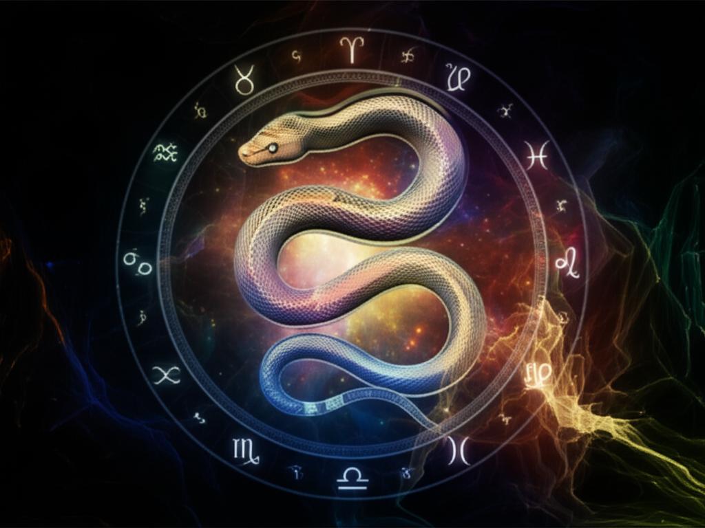 A dreamlike image of a serpent coiling around a moon, with subtle mystical elements and a soothing color palette, representing the subconscious.