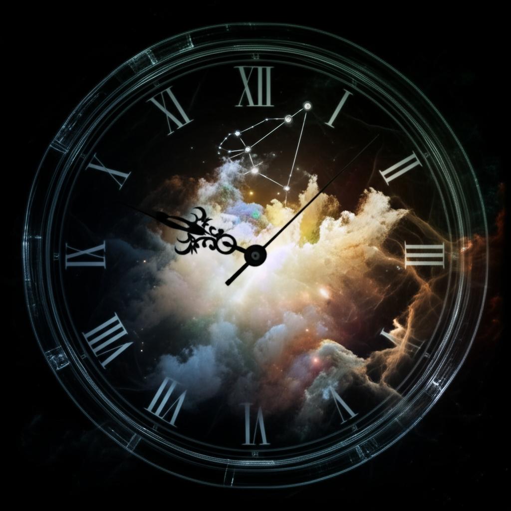 A clock face fading into a cosmic background, suggesting the elusive nature of time and missed opportunities in dreams.